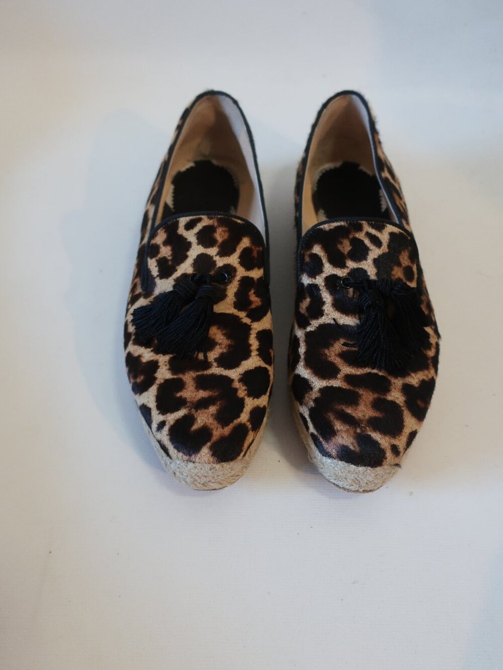 Womens Christian Louboutin Tan/Black Leopard Pony Hair Espadrilles 39/US 9